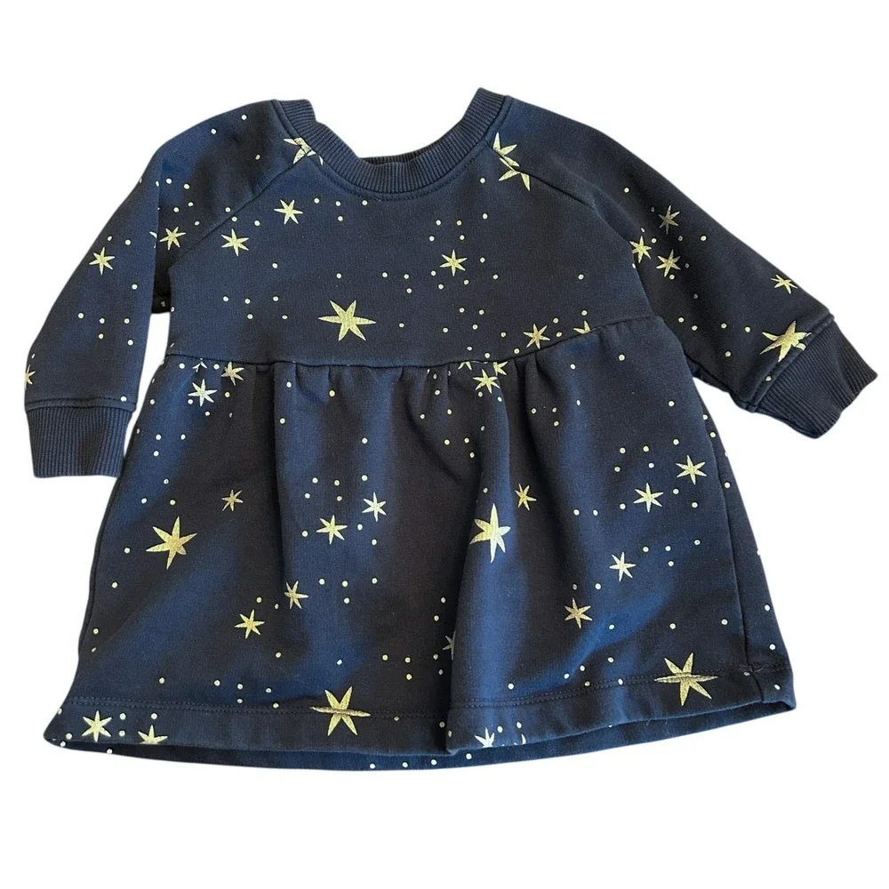 Hanna Andersson Girls Dress Size 3-6 Months Navy Blue‎ Silver Star Dress